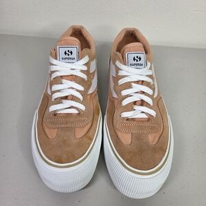 Superga 3041 Revolley Colorblock Platform Sneakers Canvas Suede Peach Rose